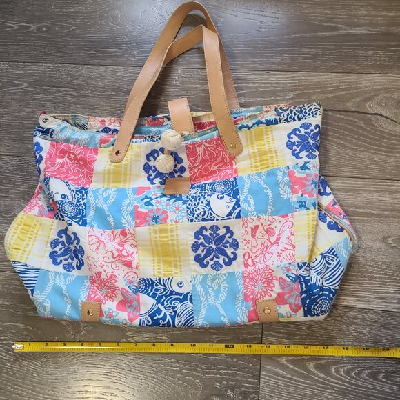 Lily Pulitzer Quilted Beach Tote Carry All - Koi Fish Checkered - Picture 7 of 16